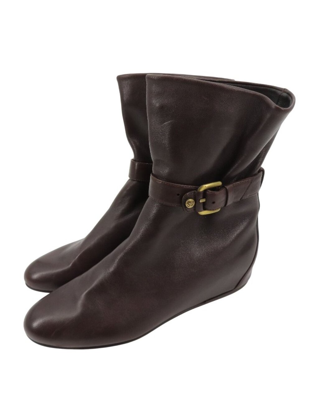 Stuart Weitzman Women 6 M 30882 Brown Leather Hidden Wedge Ankle Boot Buckle